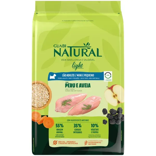 Ração Guabi Natural Cães Adultos Light Raças Mini e Pequeno Peru e Aveia 10,1 kg